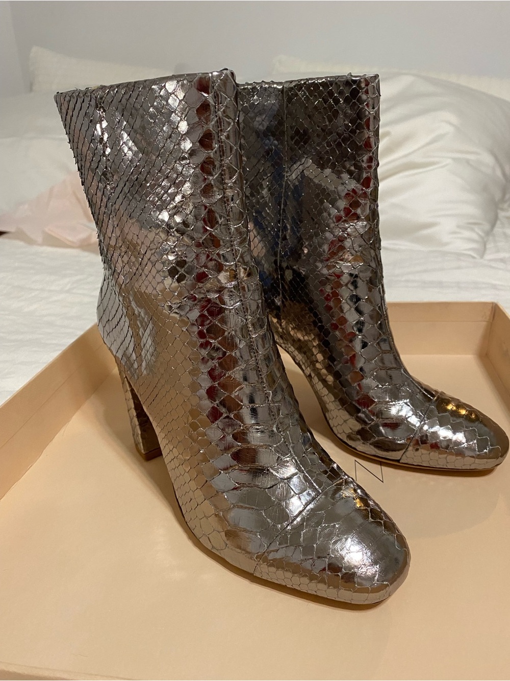 Alexandre Birman Silver Python Ankle Boots 36 BNWT